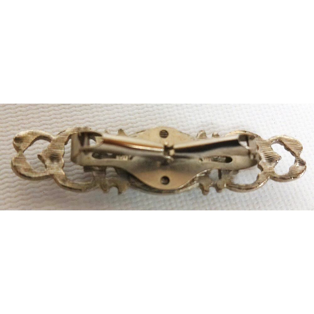 Vintage Ornate Silver Tone Rhinestone Scarf Clip Dress Loop 3 Inch - Picture 5 of 5